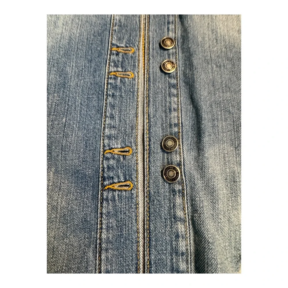 Free People Distressed Denim Jacket Oversized Blue Button Up Long Sleeve Size XS - Picture 4 of 7